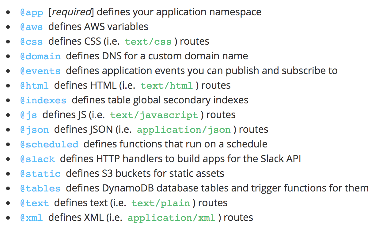 The current list of .arch file sections, which is growing regularly.